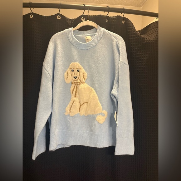 Anthropologie Maeve Crew-Neck Dog Icon Pullover Sweater Medium Light Blue Poodle - Picture 4 of 8